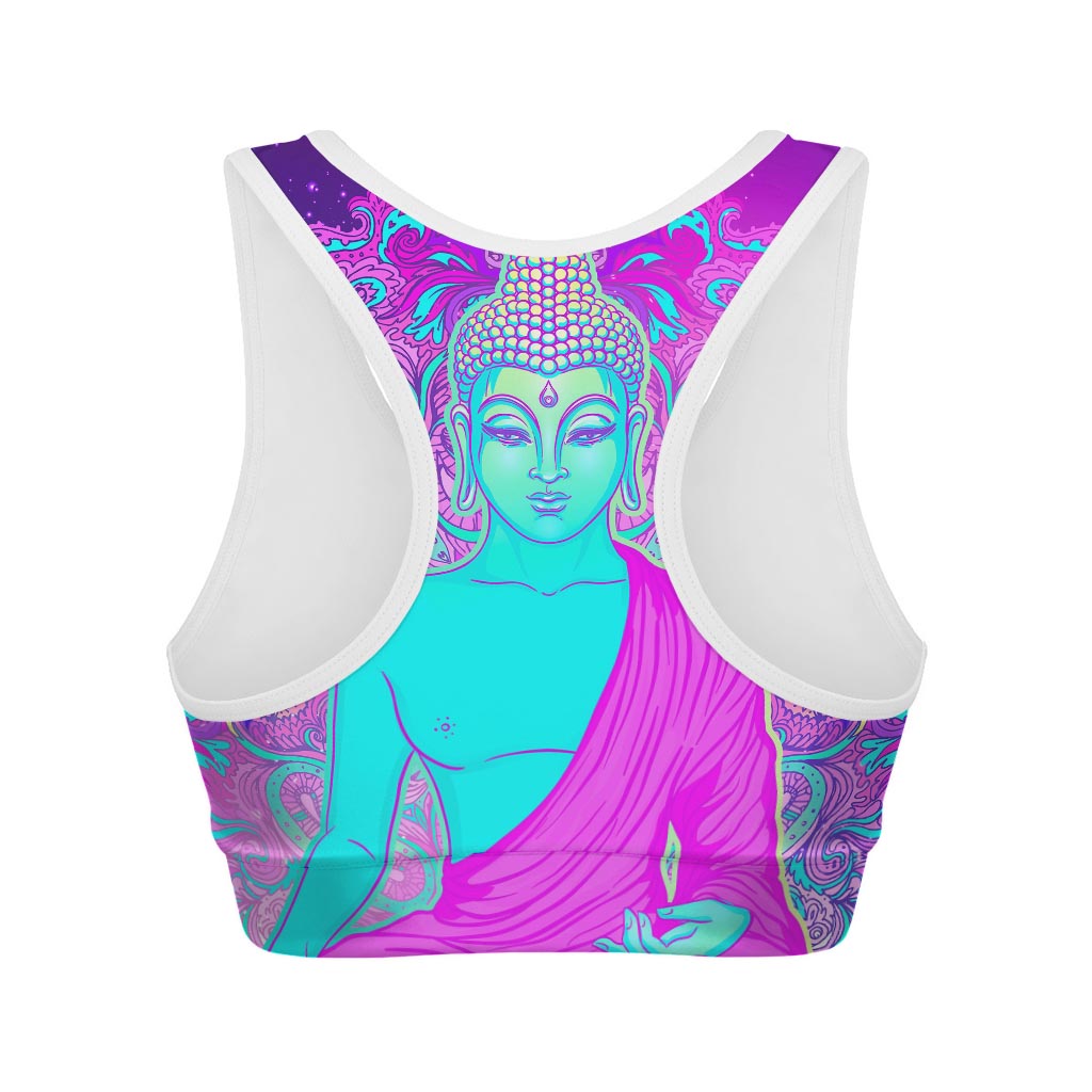 Purple And Teal Buddha Print Women's Sports Bra