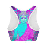 Purple And Teal Buddha Print Women's Sports Bra