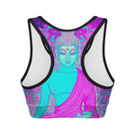 Purple And Teal Buddha Print Women's Sports Bra