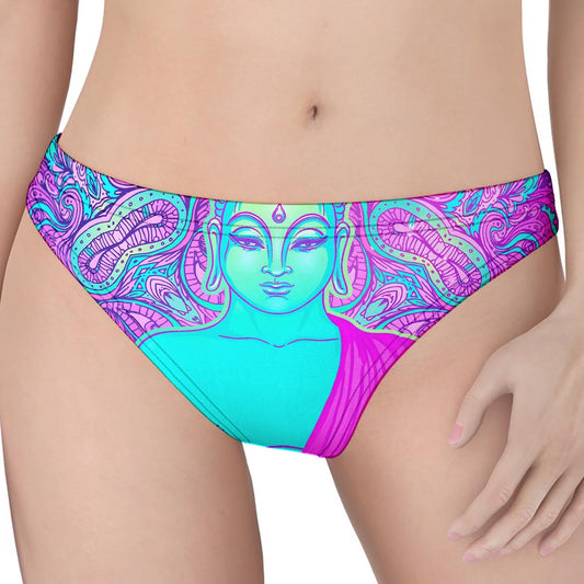 Purple And Teal Buddha Print Women's Thong