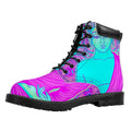 Purple And Teal Buddha Print Padded Collar Lace Up Boots