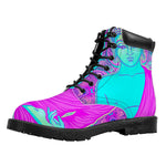 Purple And Teal Buddha Print Work Boots