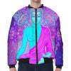 Purple And Teal Buddha Print Zip Sleeve Bomber Jacket