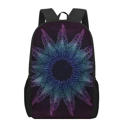 Purple And Teal Dark Mandala Print 17 Inch Backpack