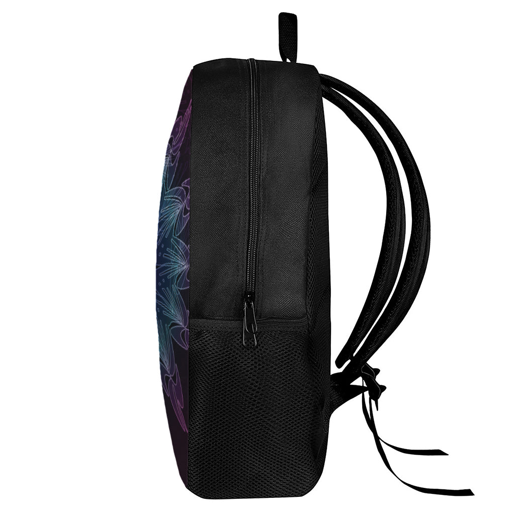 Purple And Teal Dark Mandala Print 17 Inch Backpack
