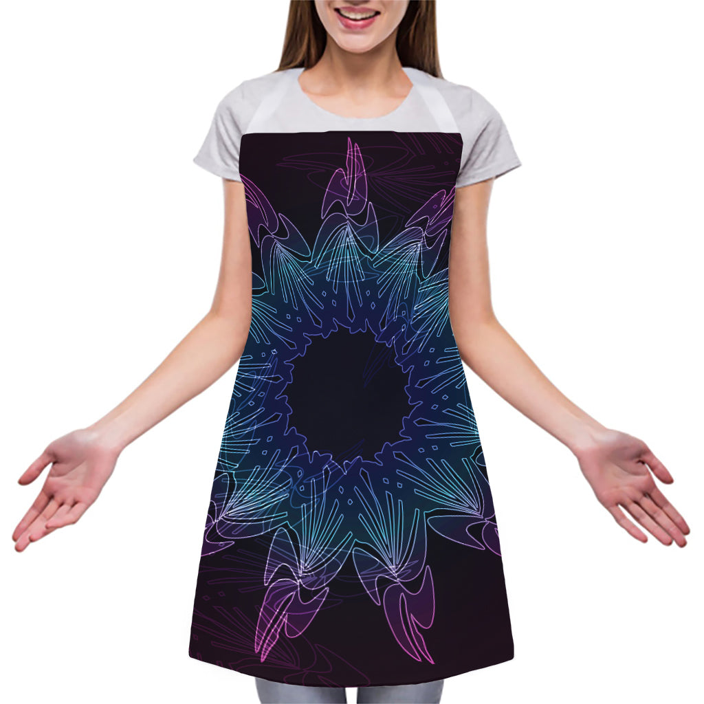 Purple And Teal Dark Mandala Print Adjustable Apron