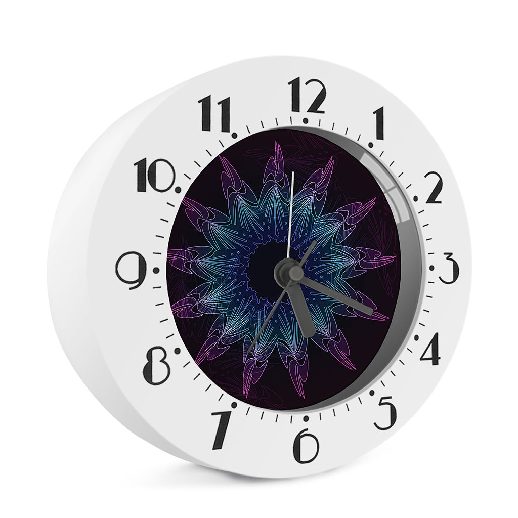 Purple And Teal Dark Mandala Print Alarm Clock