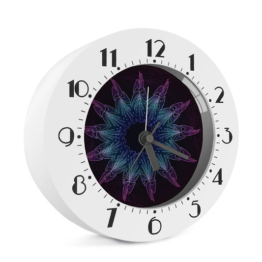 Purple And Teal Dark Mandala Print Alarm Clock