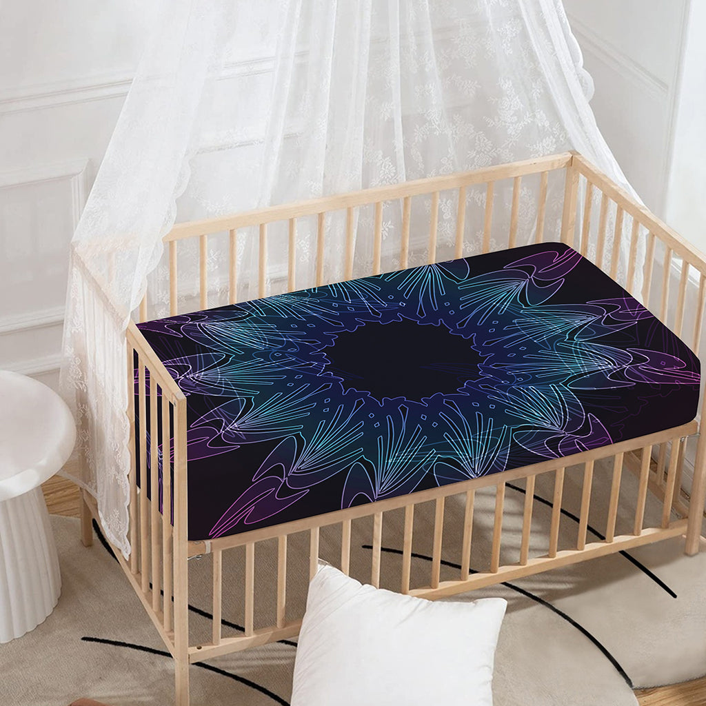 Purple And Teal Dark Mandala Print Baby Crib Sheet