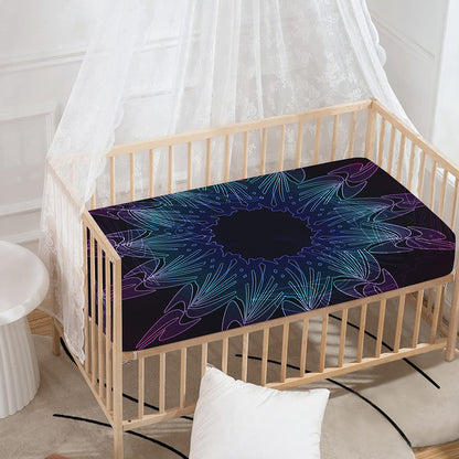 Purple And Teal Dark Mandala Print Baby Crib Sheet