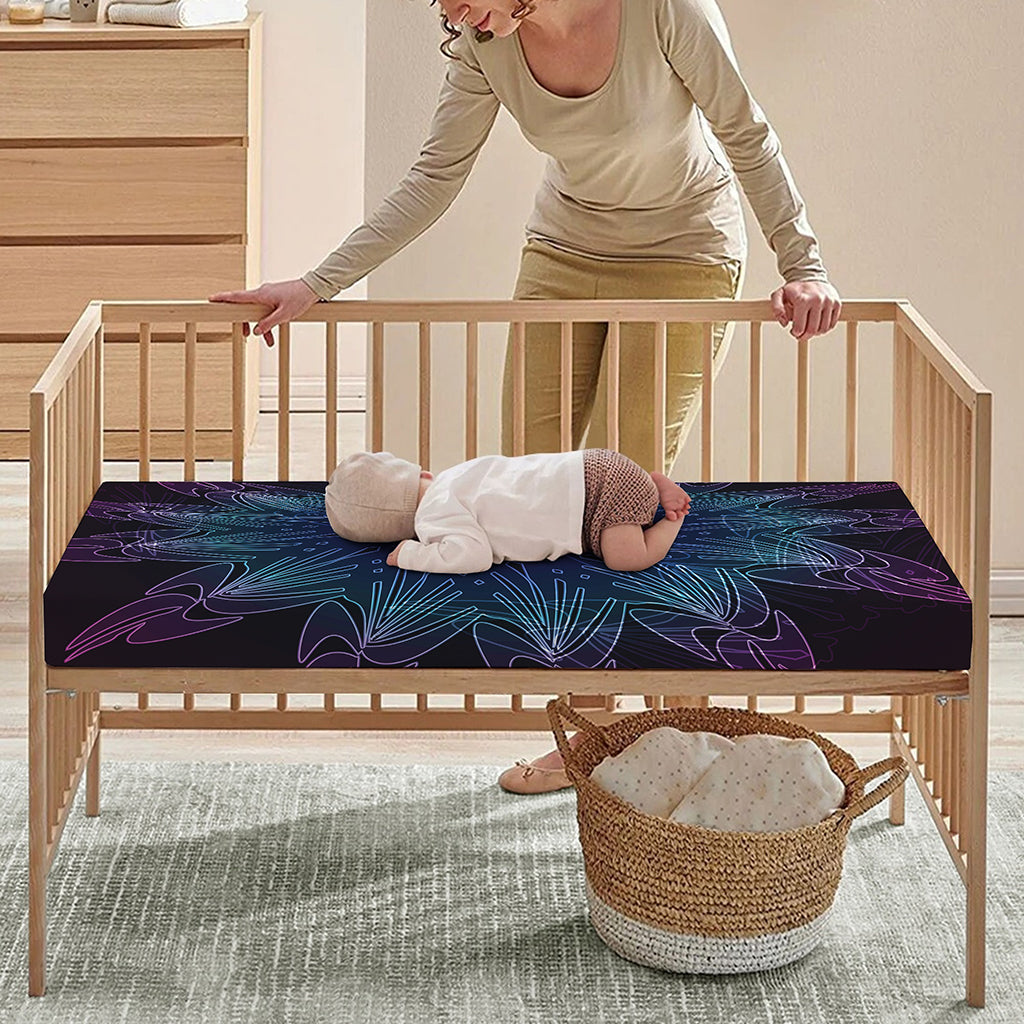 Purple And Teal Dark Mandala Print Baby Crib Sheet