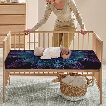 Purple And Teal Dark Mandala Print Baby Crib Sheet