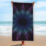 Purple And Teal Dark Mandala Print Beach Towel