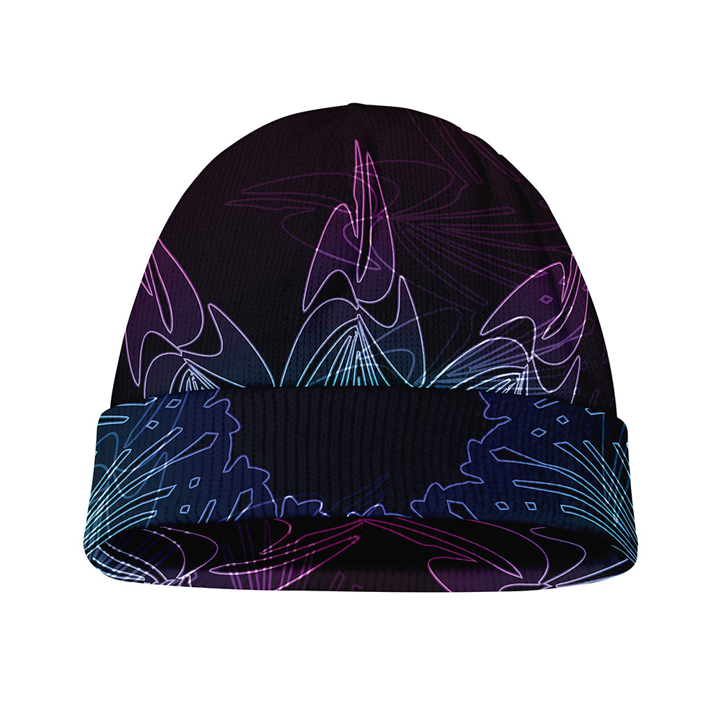 Purple And Teal Dark Mandala Print Beanie