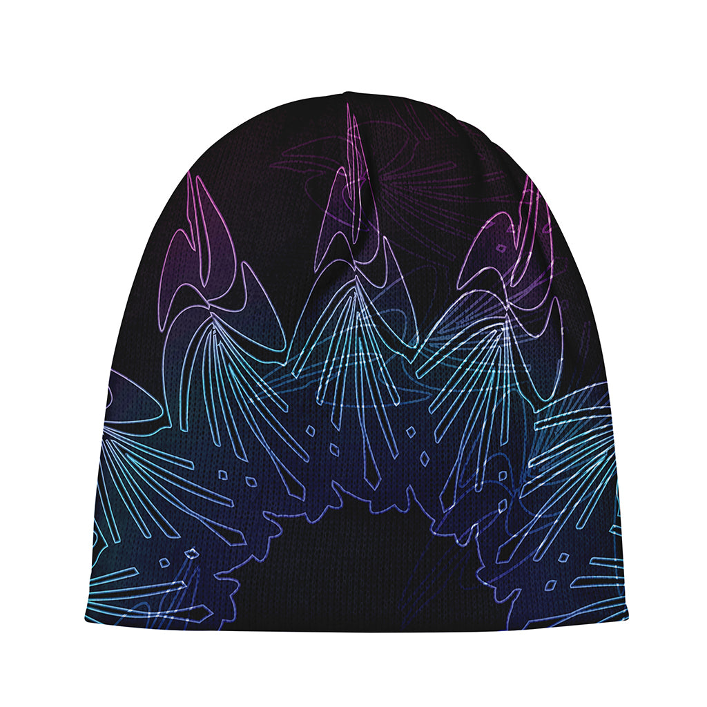 Purple And Teal Dark Mandala Print Beanie