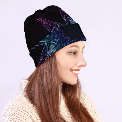 Purple And Teal Dark Mandala Print Beanie