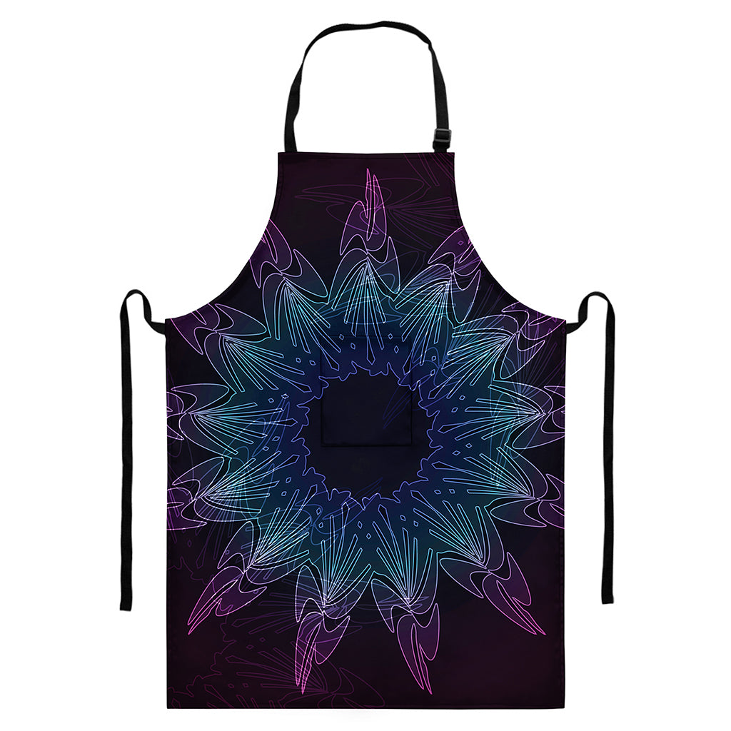 Purple And Teal Dark Mandala Print Bib Apron With Pocket