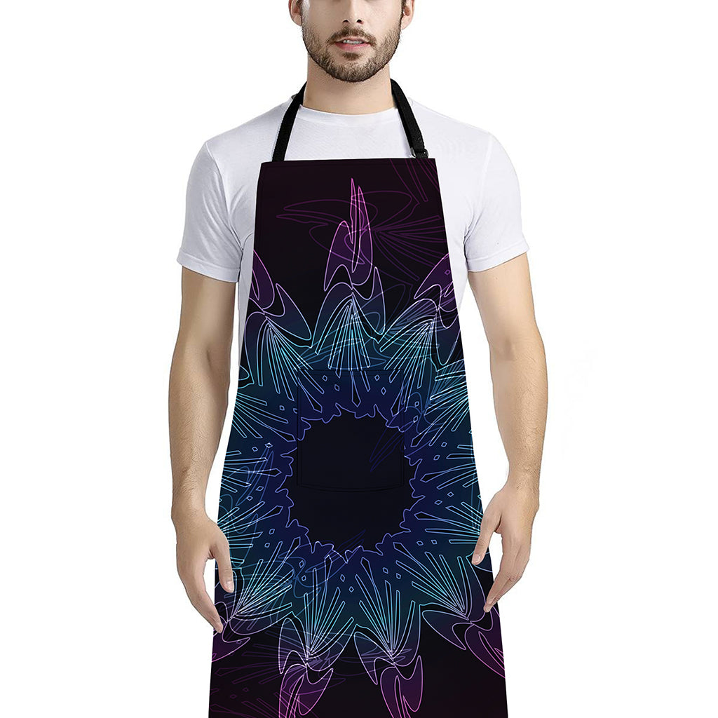 Purple And Teal Dark Mandala Print Bib Apron With Pocket