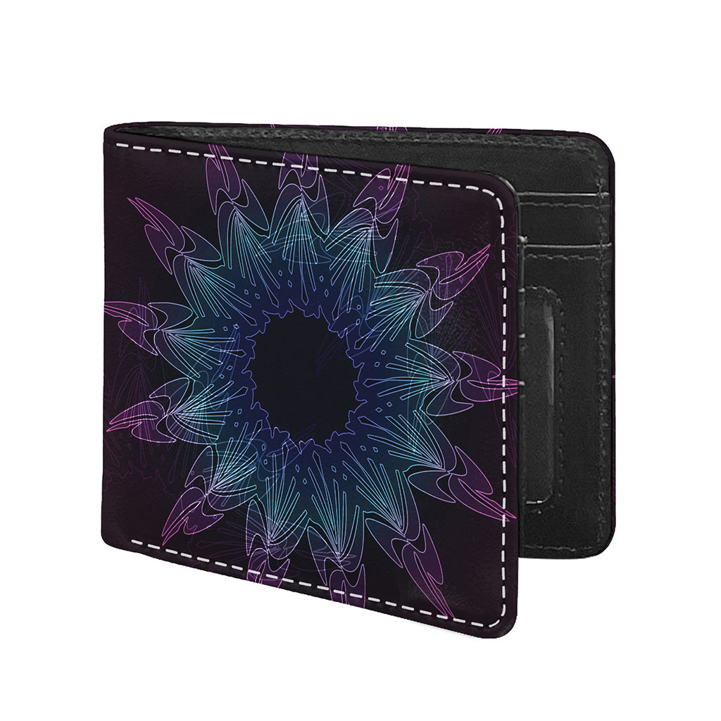 Purple And Teal Dark Mandala Print Bifold Wallet