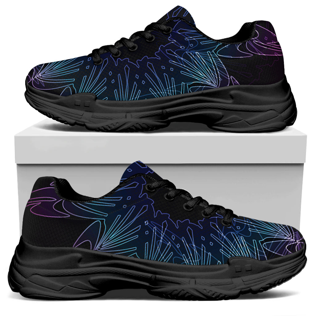 Purple And Teal Dark Mandala Print Black Chunky Shoes