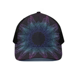 Purple And Teal Dark Mandala Print Black Mesh Trucker Cap