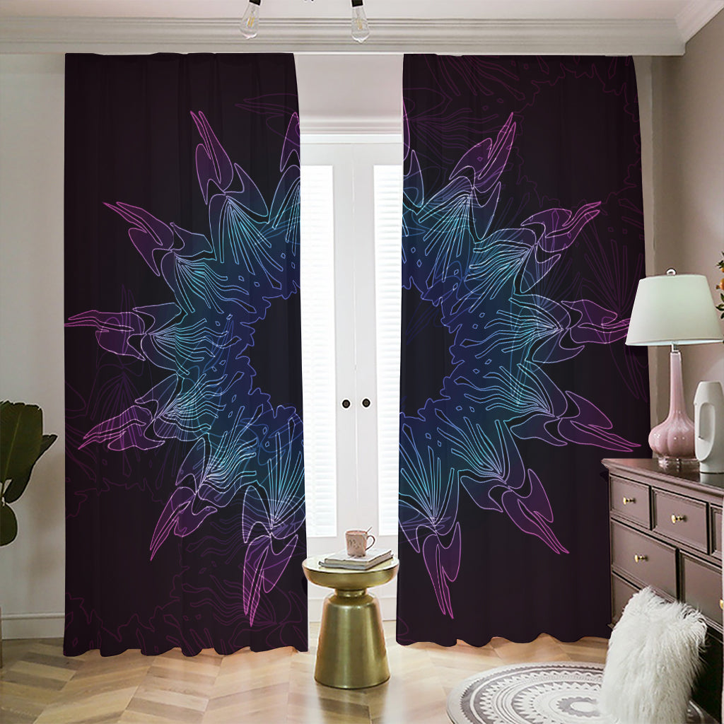 Purple And Teal Dark Mandala Print Blackout Pencil Pleat Curtains