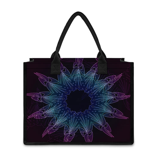 Purple And Teal Dark Mandala Print Canvas Tote Bag