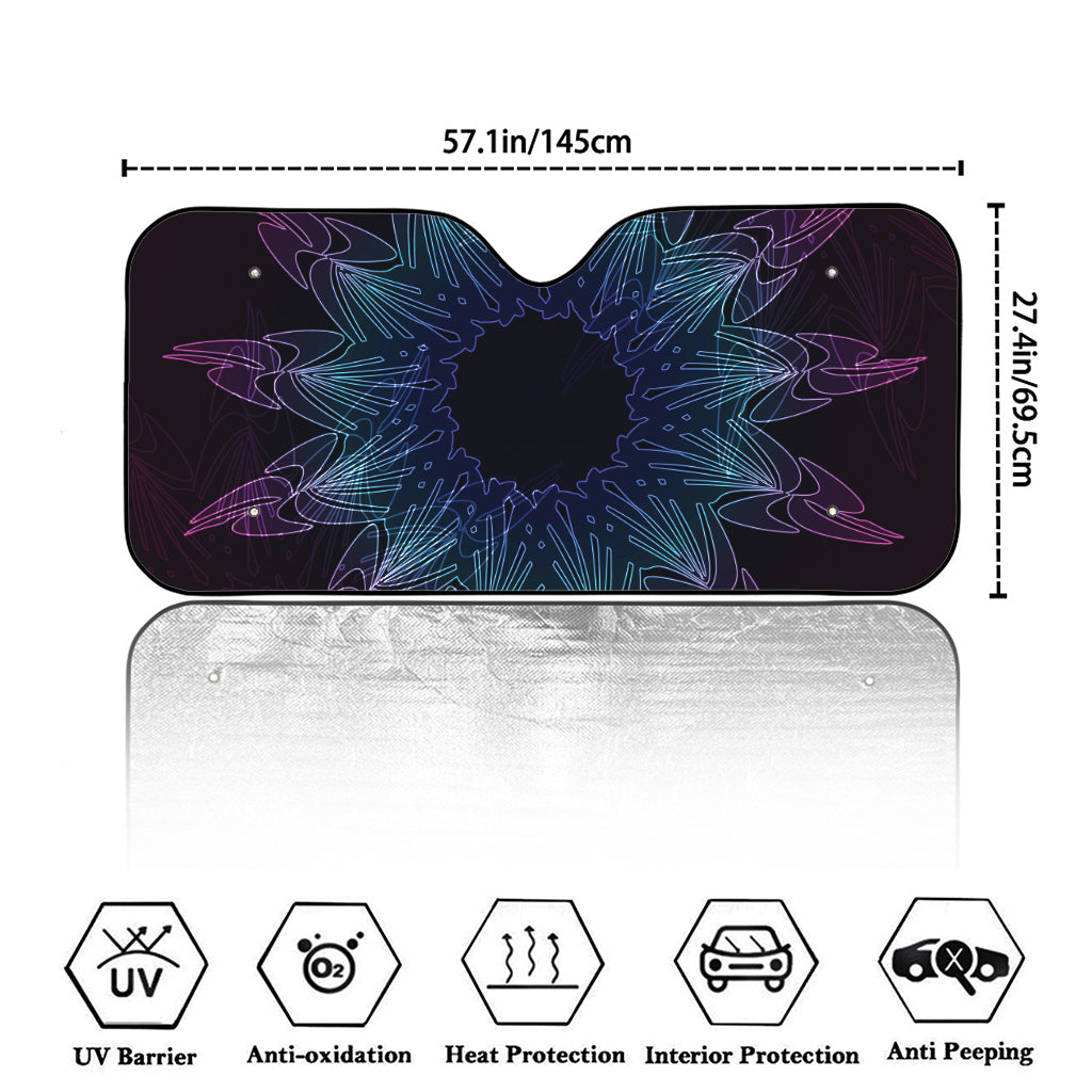 Purple And Teal Dark Mandala Print Car Windshield Sun Shade
