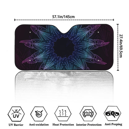 Purple And Teal Dark Mandala Print Car Windshield Sun Shade
