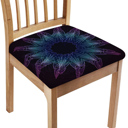 Purple And Teal Dark Mandala Print Chair Cushion Cover