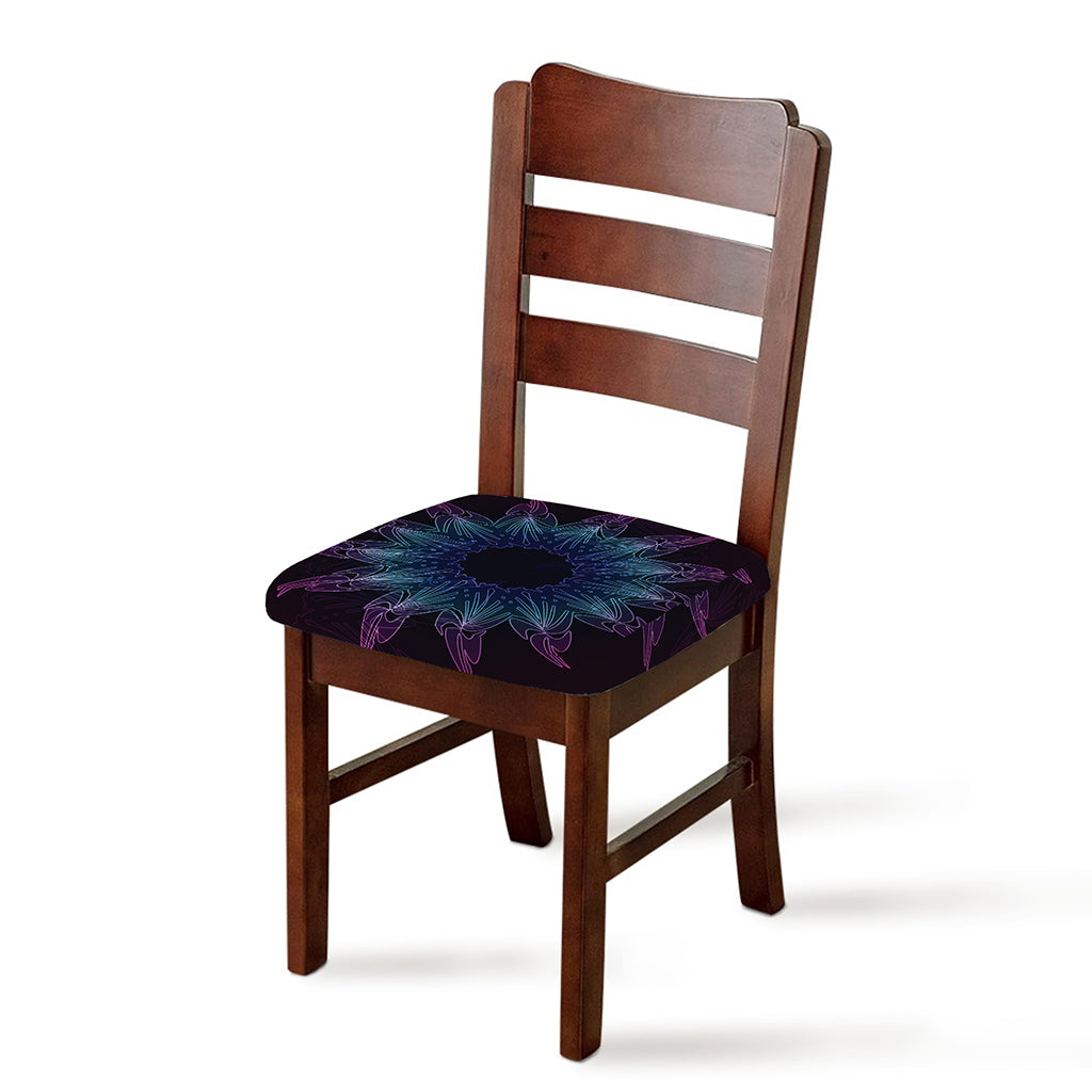 Purple And Teal Dark Mandala Print Chair Cushion Cover
