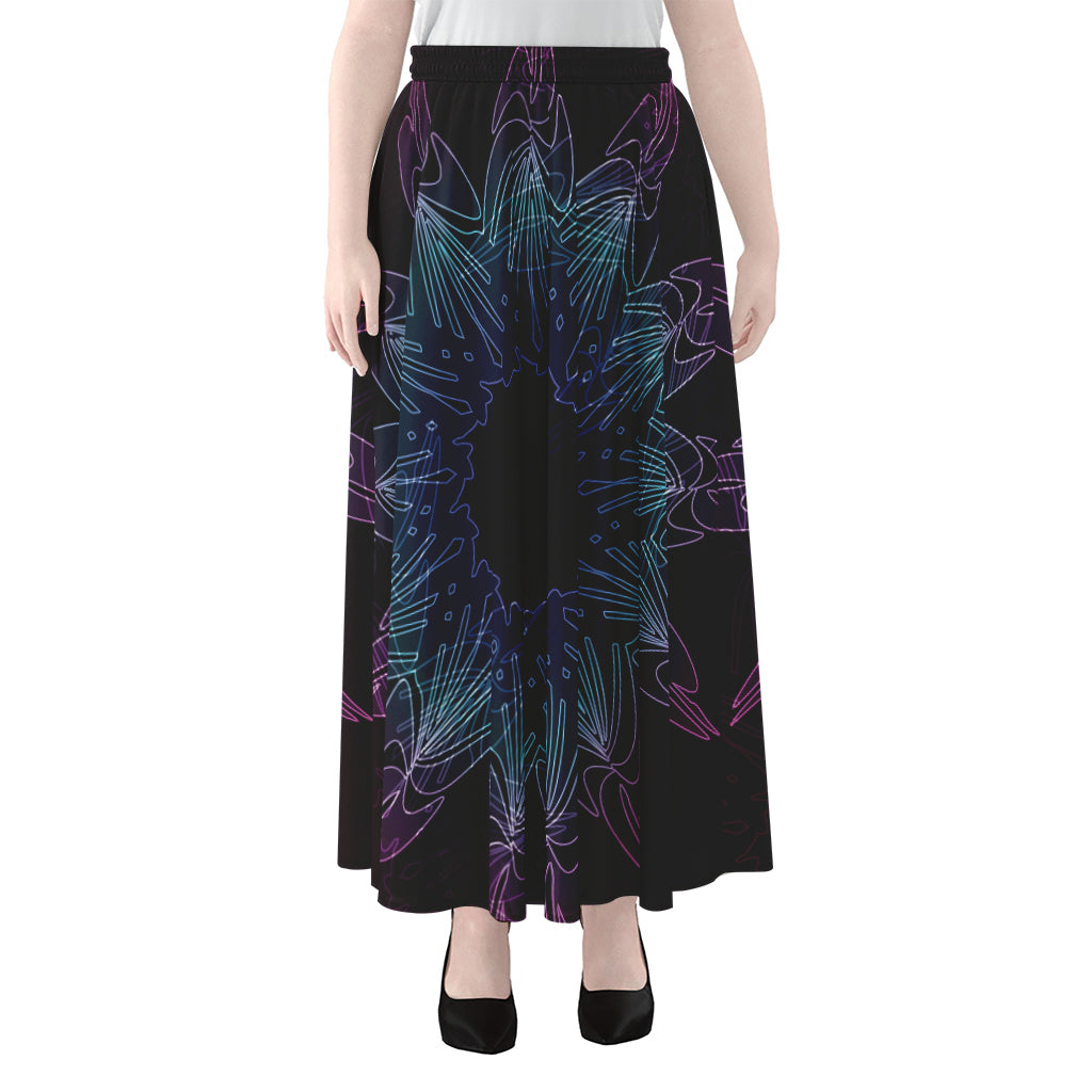 Purple And Teal Dark Mandala Print Chiffon Maxi Skirt