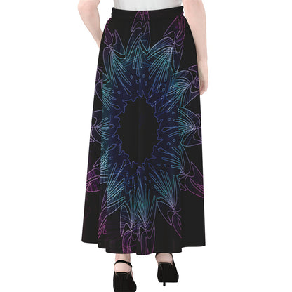 Purple And Teal Dark Mandala Print Chiffon Maxi Skirt