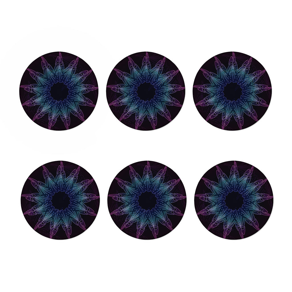 Purple And Teal Dark Mandala Print Coaster Set