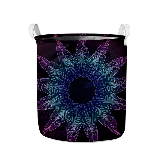 Purple And Teal Dark Mandala Print Collapsible Laundry Basket