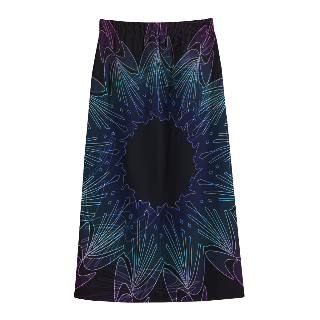 Purple And Teal Dark Mandala Print Cotton Front Slit Maxi Skirt