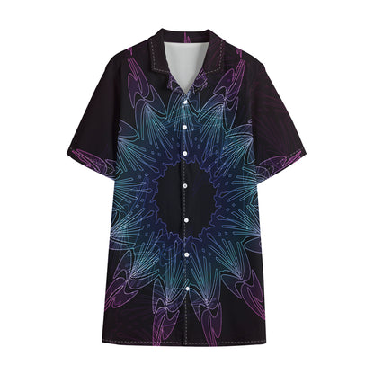 Purple And Teal Dark Mandala Print Cotton Hawaiian Shirt