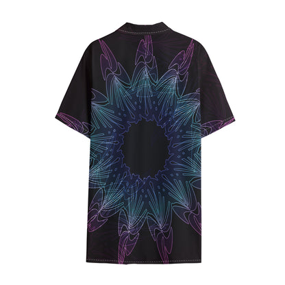 Purple And Teal Dark Mandala Print Cotton Hawaiian Shirt