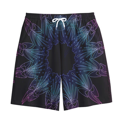 Purple And Teal Dark Mandala Print Cotton Shorts