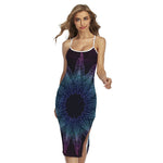Purple And Teal Dark Mandala Print Cross Back Cami Dress