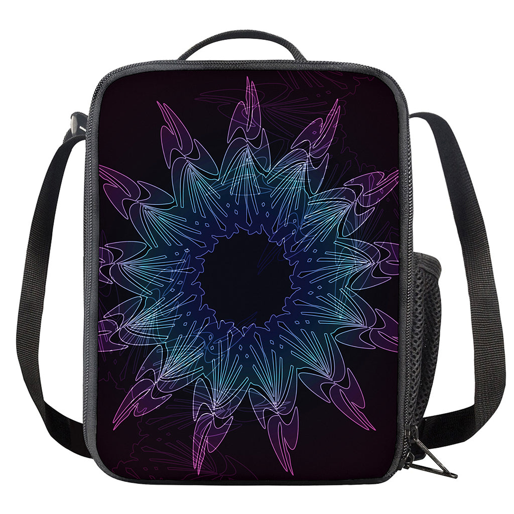 Purple And Teal Dark Mandala Print Crossbody Lunch Bag