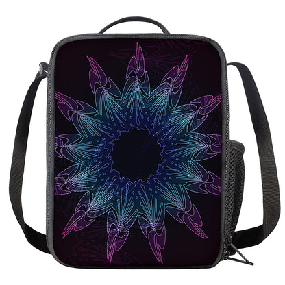 Purple And Teal Dark Mandala Print Crossbody Lunch Bag