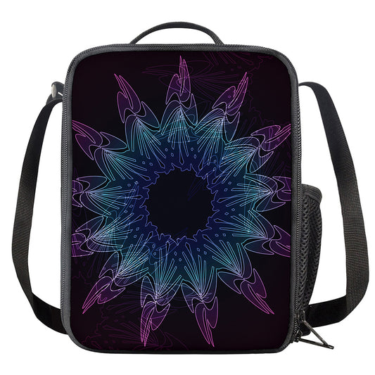 Purple And Teal Dark Mandala Print Crossbody Lunch Bag