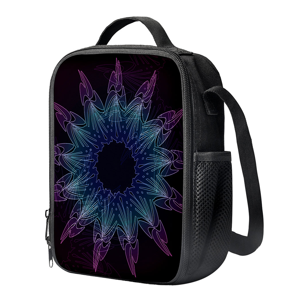 Purple And Teal Dark Mandala Print Crossbody Lunch Bag