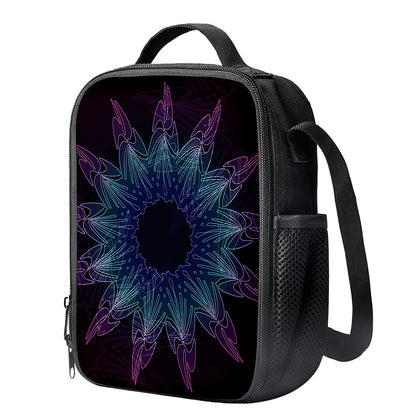 Purple And Teal Dark Mandala Print Crossbody Lunch Bag