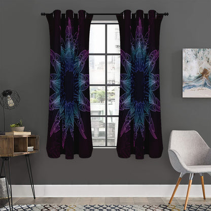 Purple And Teal Dark Mandala Print Curtain