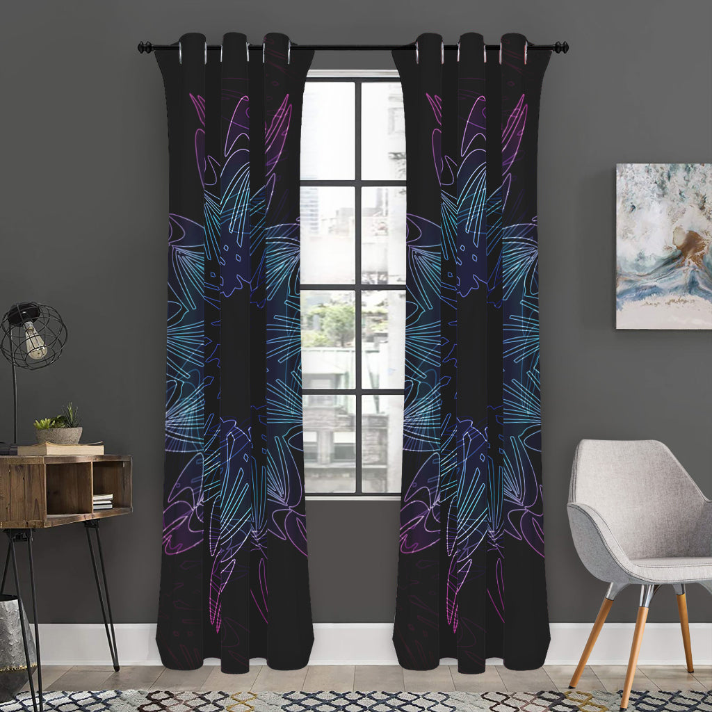 Purple And Teal Dark Mandala Print Curtain