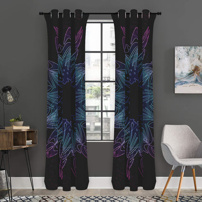 Purple And Teal Dark Mandala Print Curtain