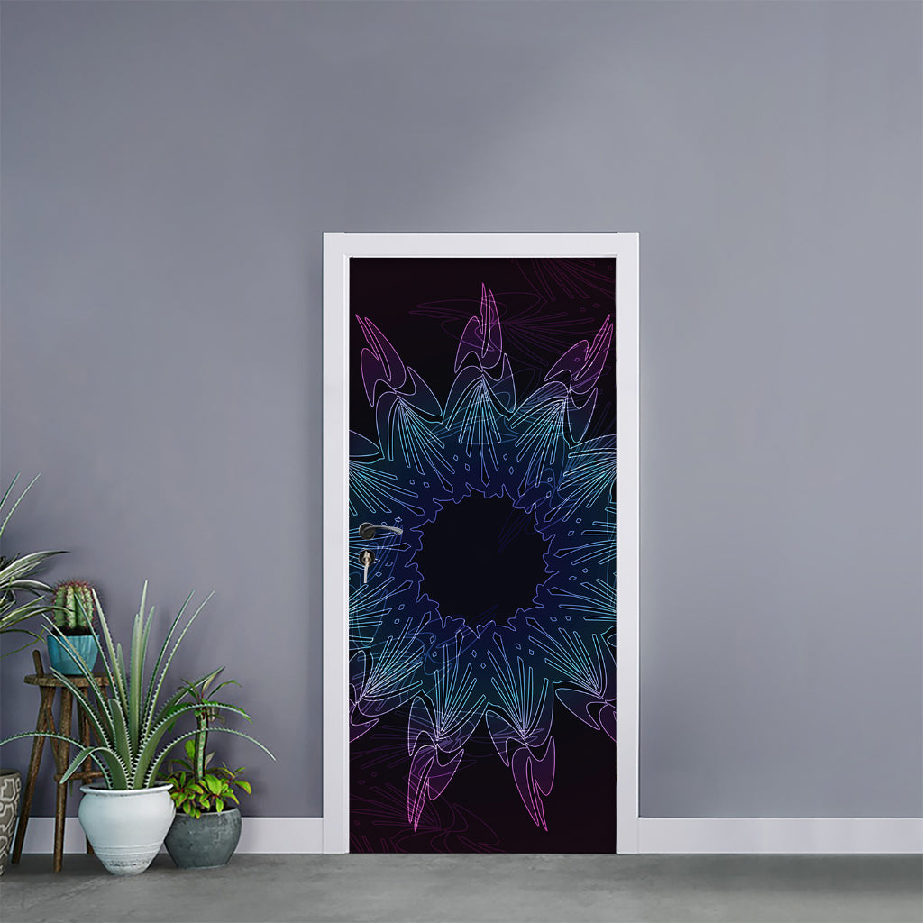 Purple And Teal Dark Mandala Print Door Sticker