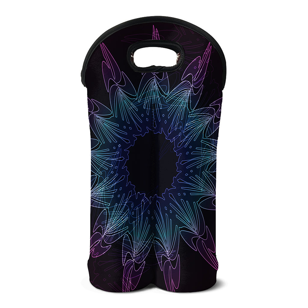 Purple And Teal Dark Mandala Print Double Neoprene Wine Tote